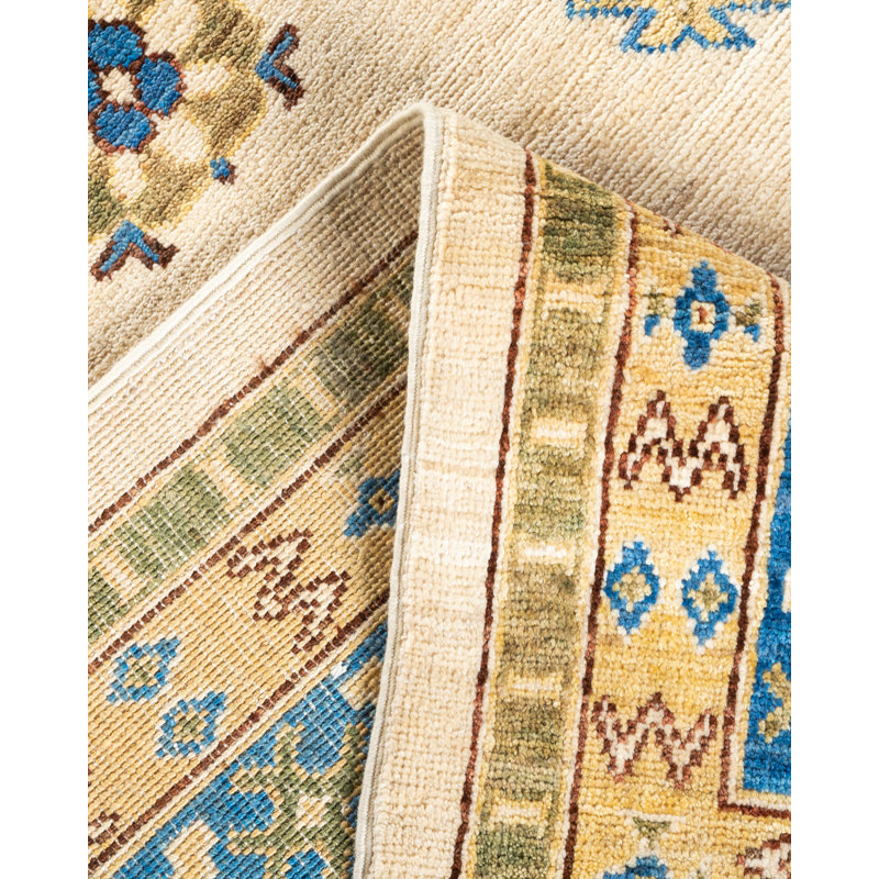 Ivory Floral Khotan Silk Road Tribute Hand-Knotted Wool Rug 9' x 12'