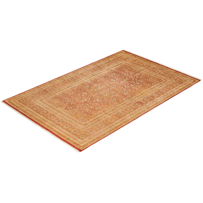 Majestic Dawn Orange Hand-Knotted Wool Rectangular Area Rug