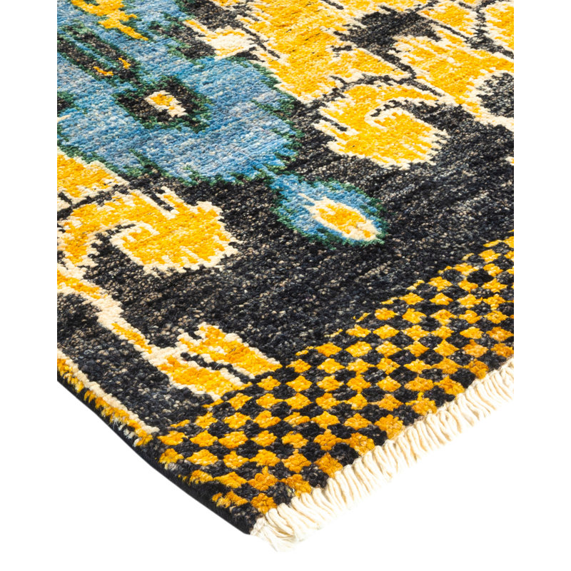 Modern Artisan Black Wool 7'10" x 9'10" Hand-Knotted Area Rug
