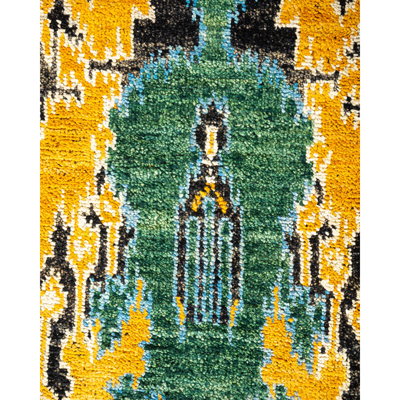 Modern Artisan Black Wool 7'10" x 9'10" Hand-Knotted Area Rug