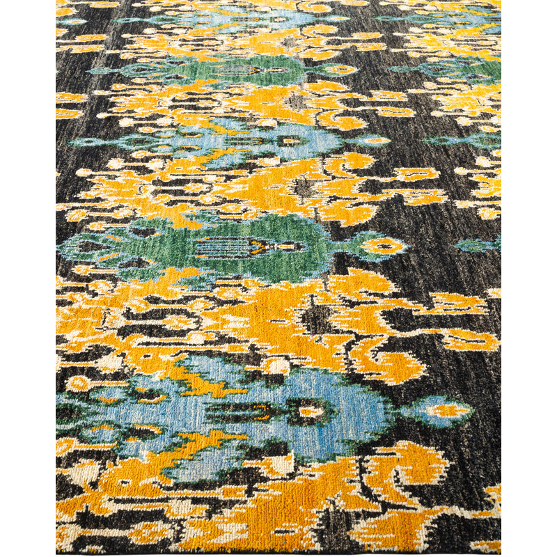 Modern Artisan Black Wool 7'10" x 9'10" Hand-Knotted Area Rug