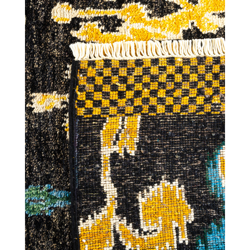 Modern Artisan Black Wool 7'10" x 9'10" Hand-Knotted Area Rug