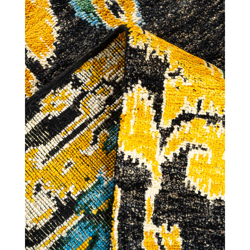 Modern Artisan Black Wool 7'10" x 9'10" Hand-Knotted Area Rug