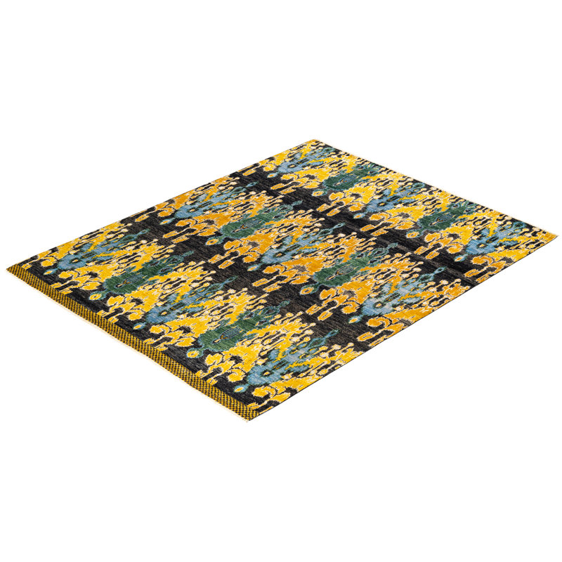 Modern Artisan Black Wool 7'10" x 9'10" Hand-Knotted Area Rug