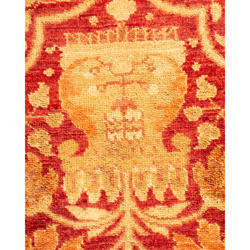 Hand-Knotted Red and Beige Wool Oriental Runner Rug