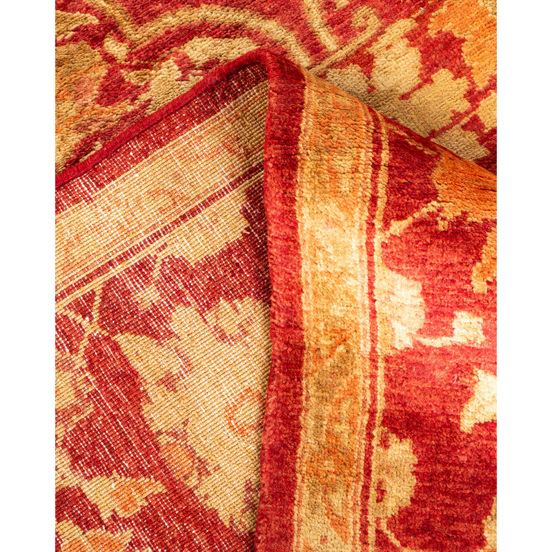 Hand-Knotted Red and Beige Wool Oriental Runner Rug