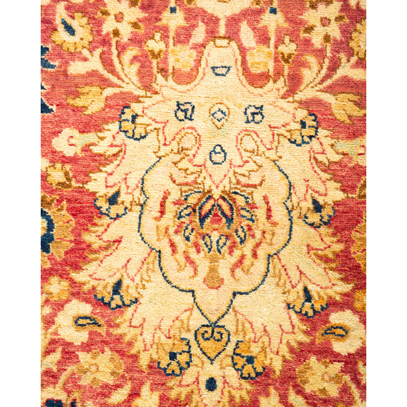 Hand-Knotted Rust and Navy Wool Oriental 8' x 10' Rug