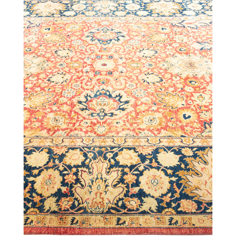 Hand-Knotted Rust and Navy Wool Oriental 8' x 10' Rug