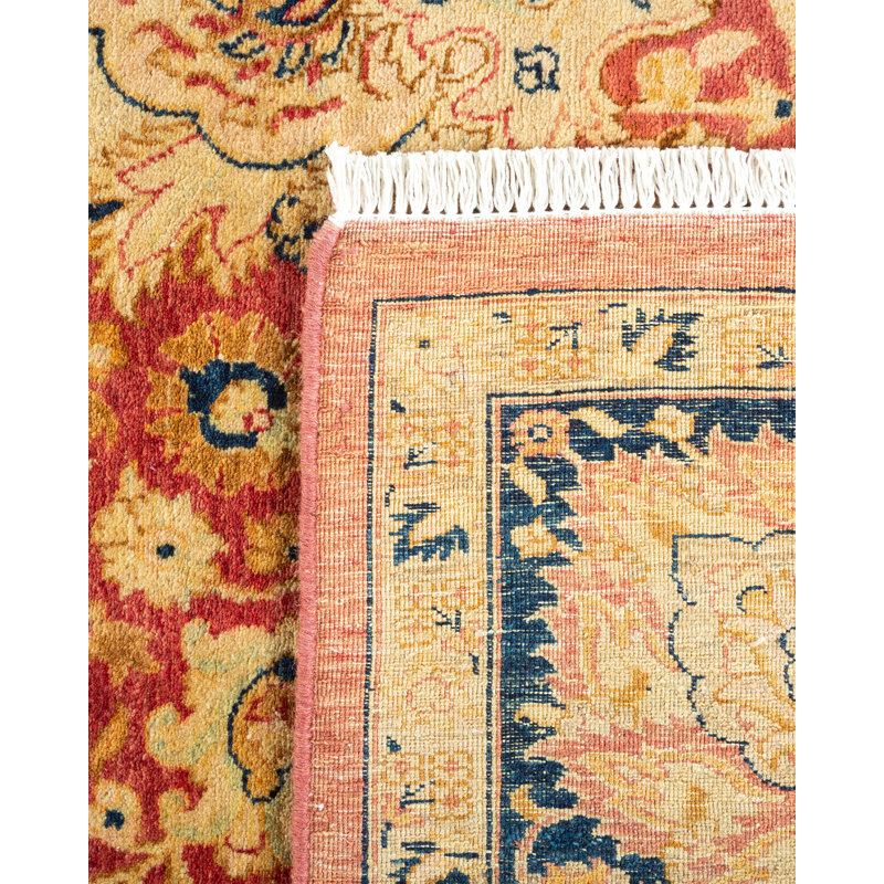 Hand-Knotted Rust and Navy Wool Oriental 8' x 10' Rug