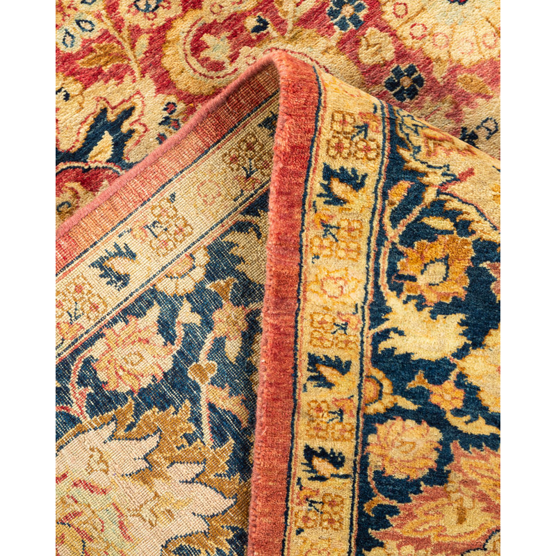 Hand-Knotted Rust and Navy Wool Oriental 8' x 10' Rug