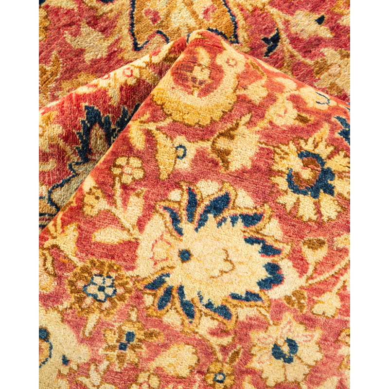 Hand-Knotted Rust and Navy Wool Oriental 8' x 10' Rug