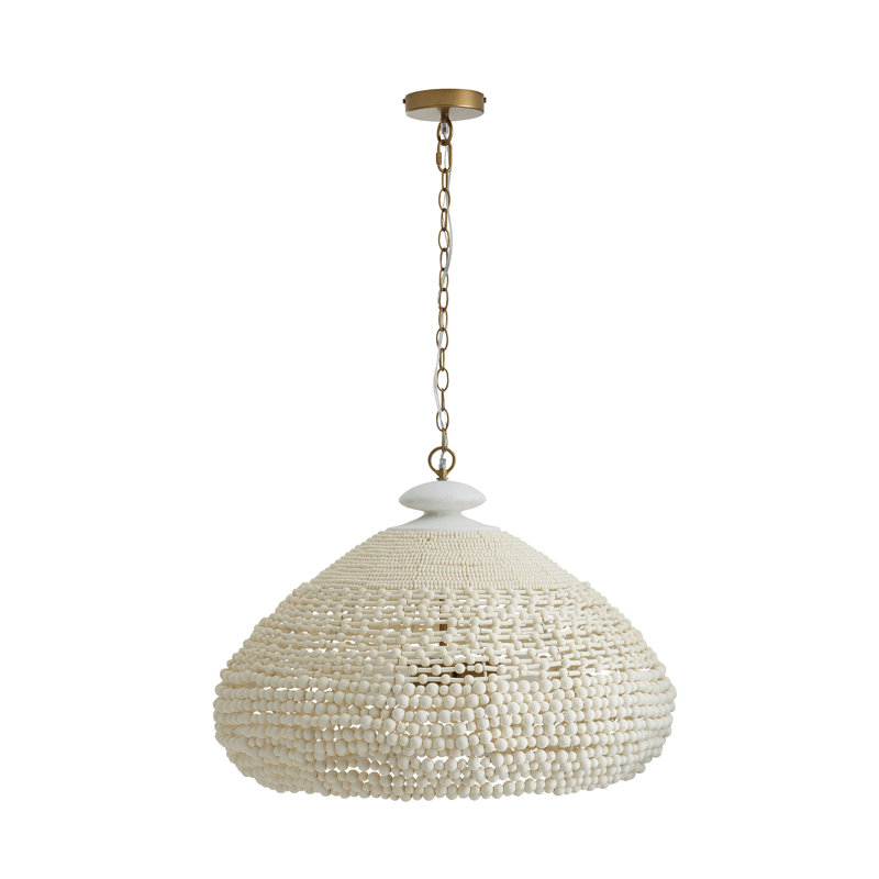 Lilo Beaded White Wooden 3-Light Chandelier with Gold Finish