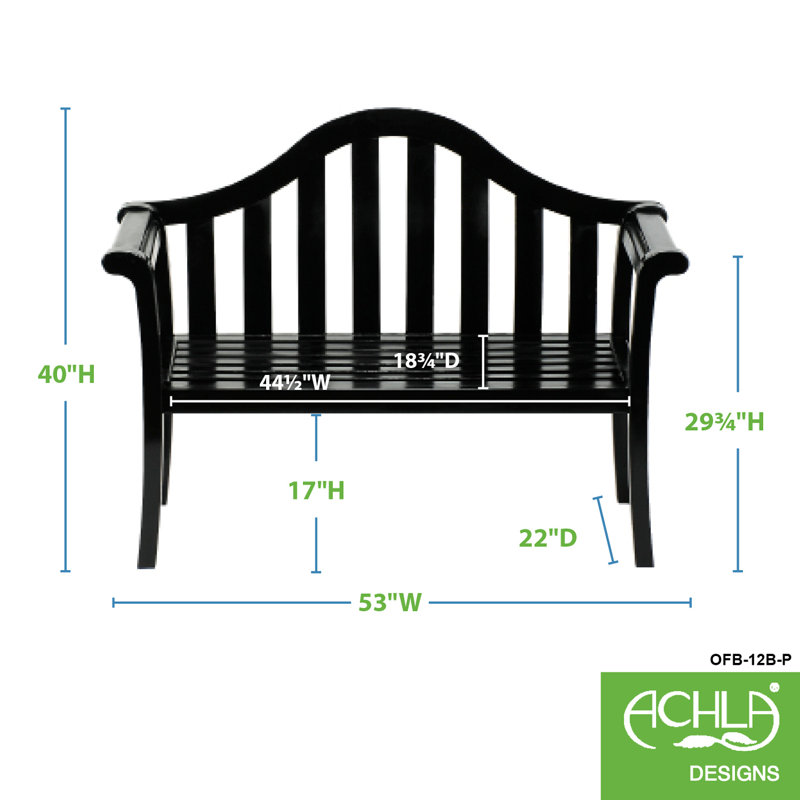 Mission-Style Eucalyptus 53" Gloss Black Outdoor Bench
