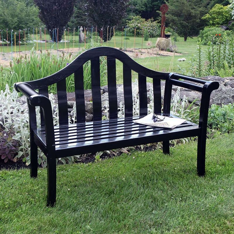 Mission-Style Eucalyptus 53" Gloss Black Outdoor Bench