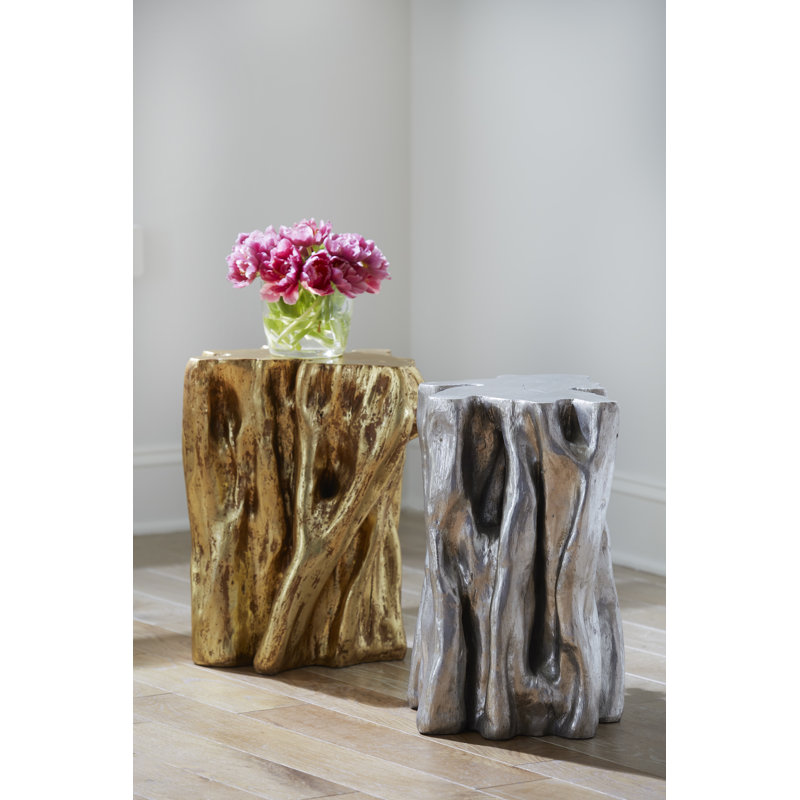 Transitional Gold Leaf Copse Small Stool, 15"x11"x18"