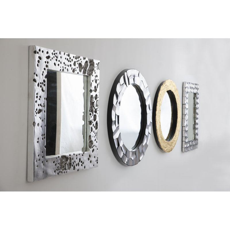 Transitional Square 39'' Silver Leaf Beveled Wood Accent Mirror