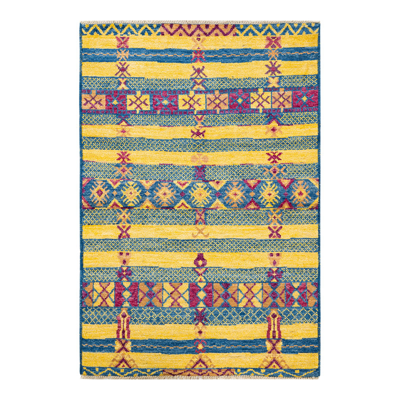 Luxurious Hand-Knotted Wool Area Rug in Blue - 4' x 6'