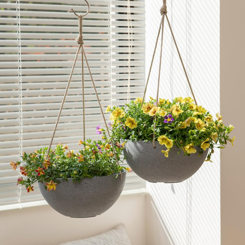 White Honeycomb 10" Hanging Planters with Nylon Rope, Set of 2