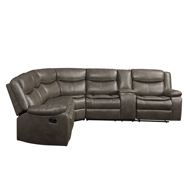 Luxurious Taupe Leather-Aire 3-Piece Tufted Sectional with Cup Holders