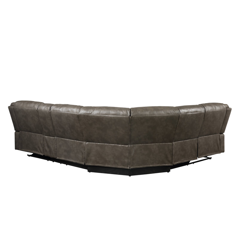 Luxurious Taupe Leather-Aire 3-Piece Tufted Sectional with Cup Holders