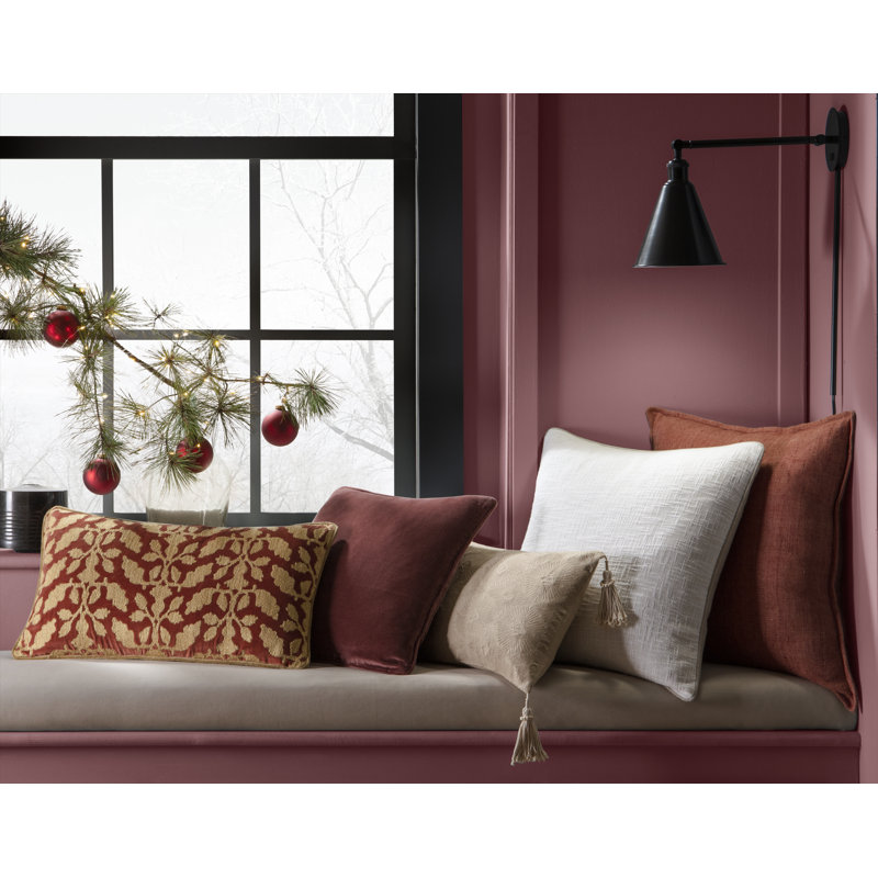 Red Linen Square Flanged Edge Throw Pillow Cover