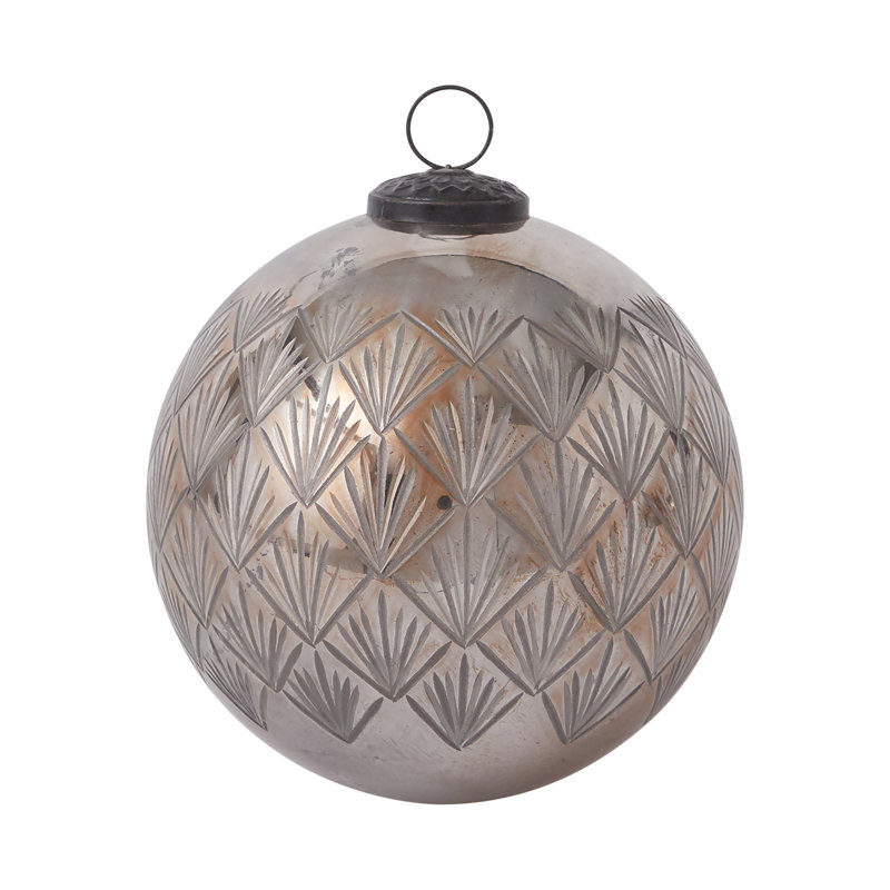 Vintage Silver Metal Etched Ball Ornament Set