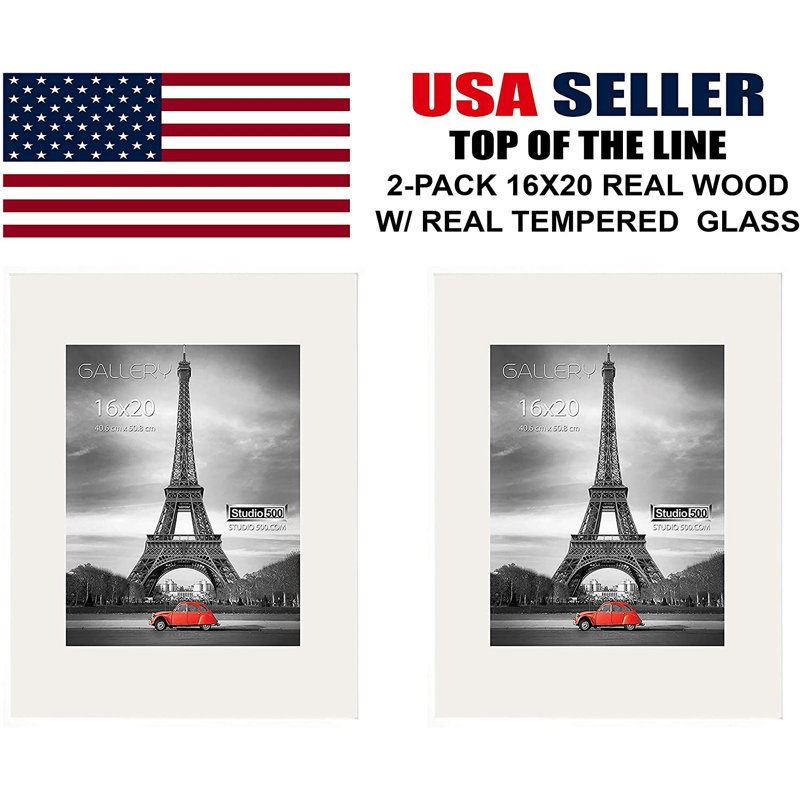 16 x 20 Black Pine Wood Wall Picture Frame with Tempered Glass
