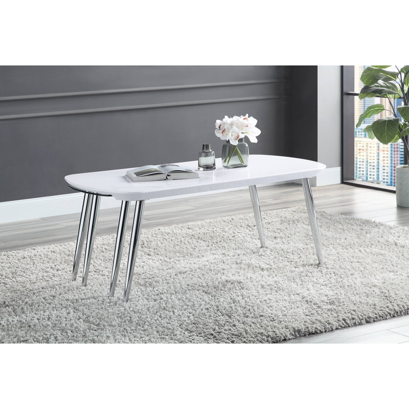 White and Chrome Glass Top Coffee Table