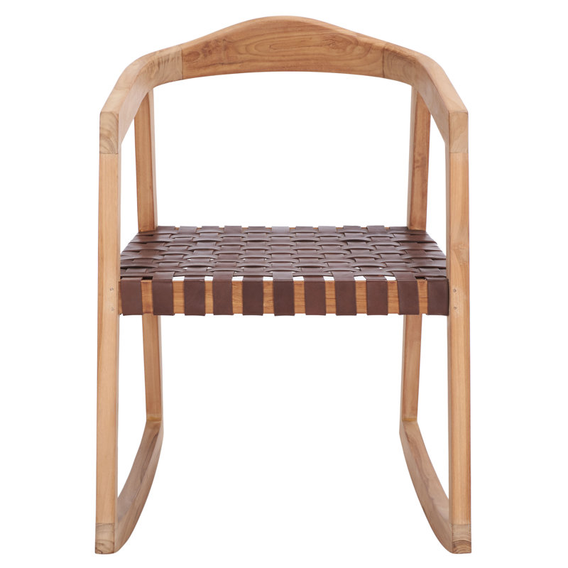 Willa Cognac Genuine Leather and Natural Teak Rocking Dining Chair