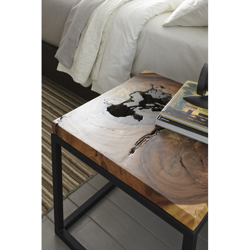 Brown Chamcha Wood and Metal Rectangular Side Table
