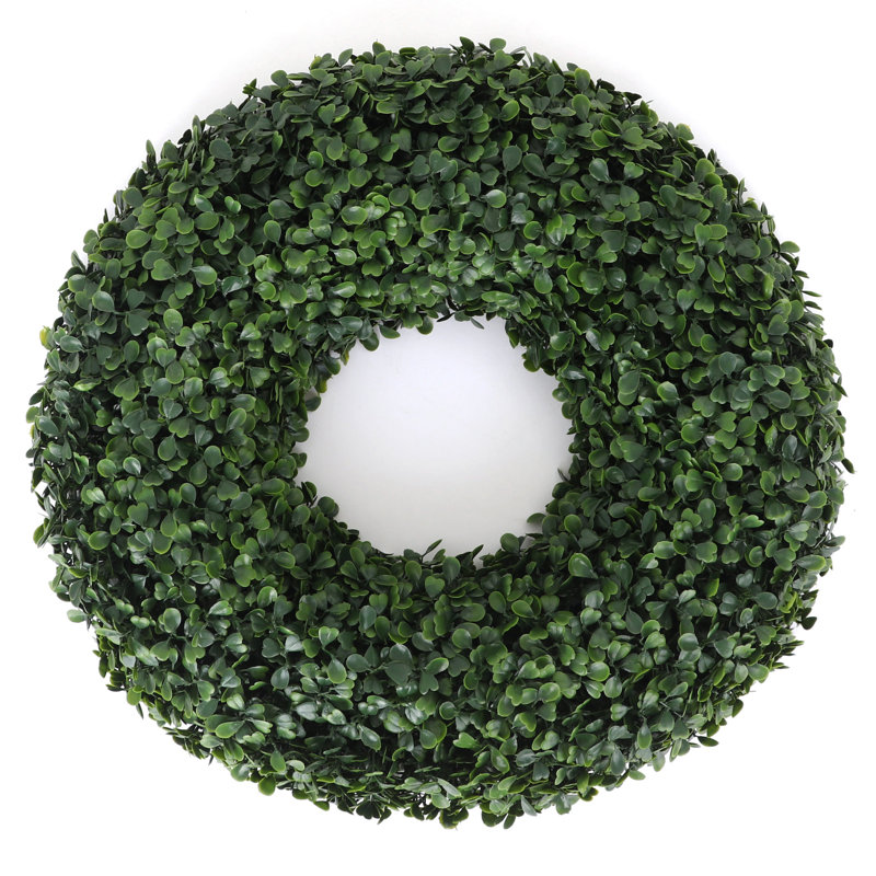 Green Faux Boxwood Grapevine Outdoor Wreath, 14 Inches