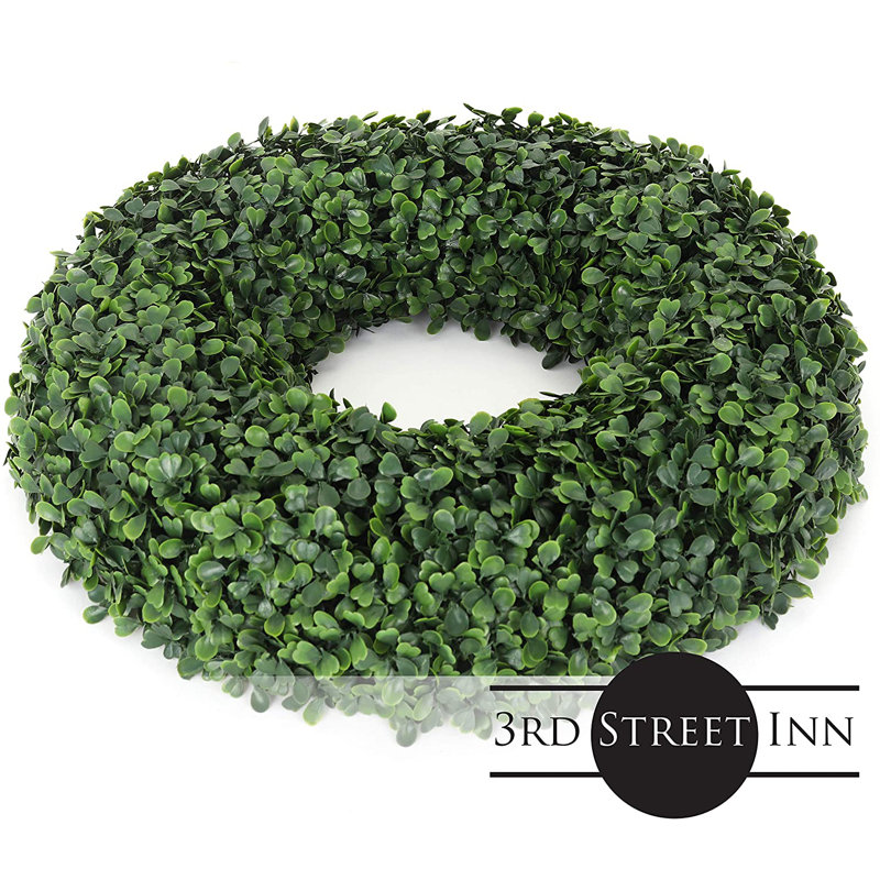 Green Faux Boxwood Grapevine Outdoor Wreath, 14 Inches