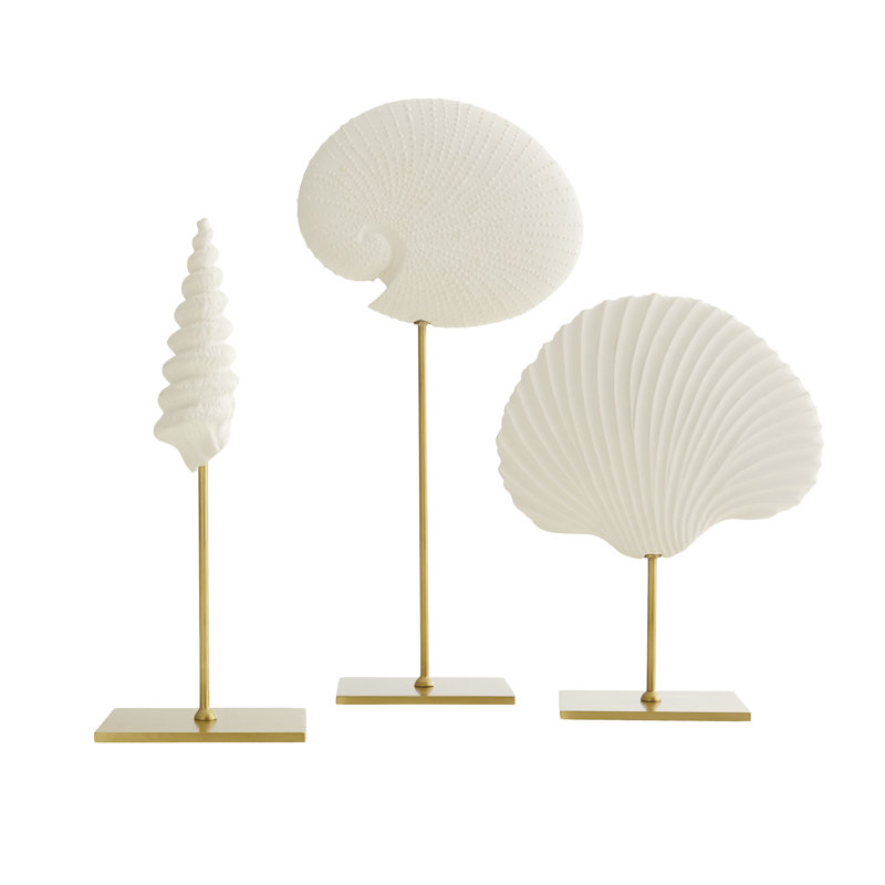 Celerie Kemble 3-Piece White Resin Shell Sculpture Set