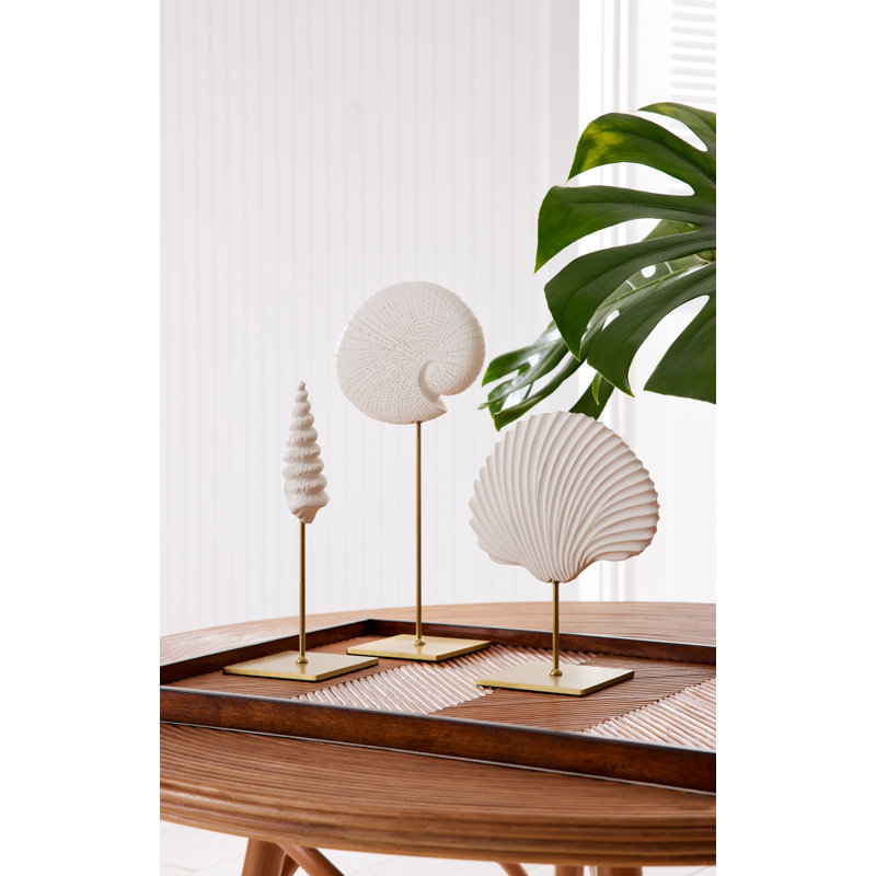 Celerie Kemble 3-Piece White Resin Shell Sculpture Set