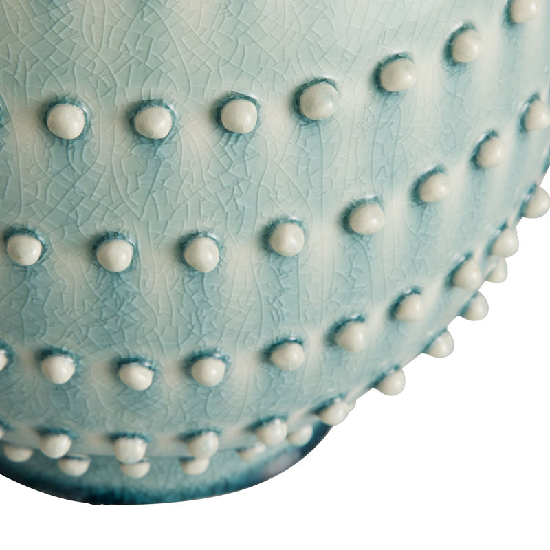 Embossed Teal Ceramic Bouquet Table Vase with Beaded Detail