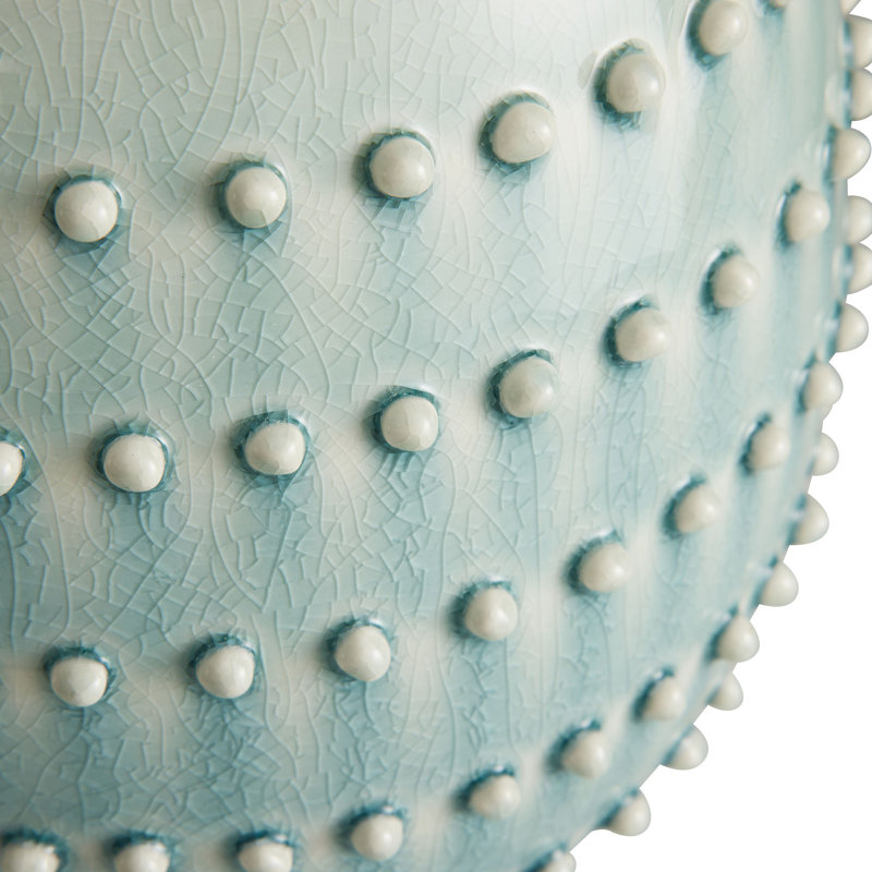 Embossed Teal Ceramic Bouquet Table Vase with Beaded Detail