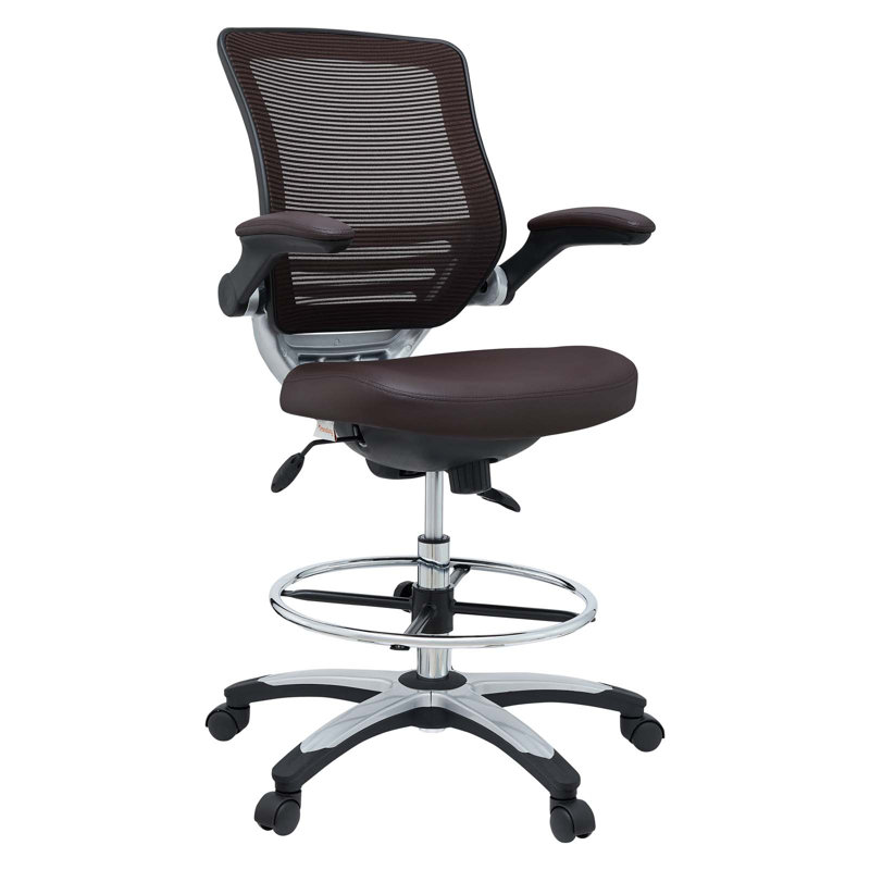 Brown Mesh and Vinyl Adjustable Drafting Chair