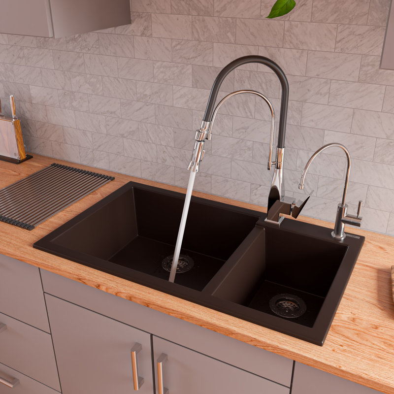 Chocolate Granite Double Bowl Drop-In Kitchen Sink