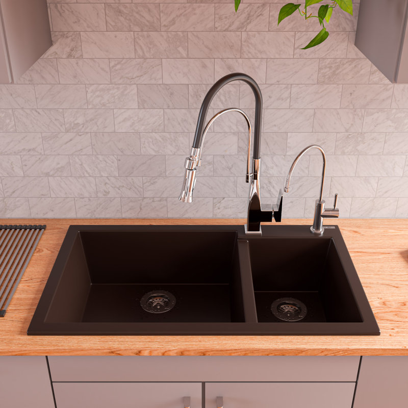 Chocolate Granite Double Bowl Drop-In Kitchen Sink
