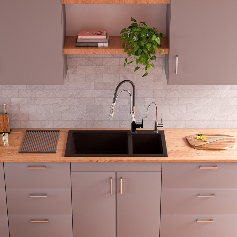 Chocolate Granite Double Bowl Drop-In Kitchen Sink