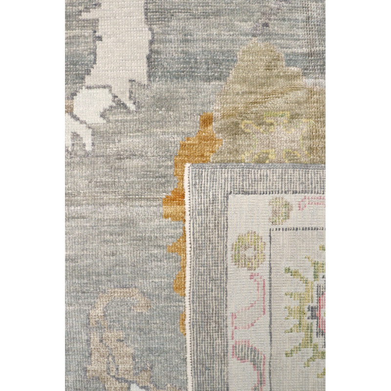 Elegant Oushak Floral Hand-Knotted Wool Rug 10' x 14' in Brown, White, and Yellow