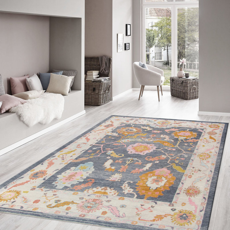 Elegant Oushak Hand-Knotted Gray Wool Area Rug, 11'9" x 15'