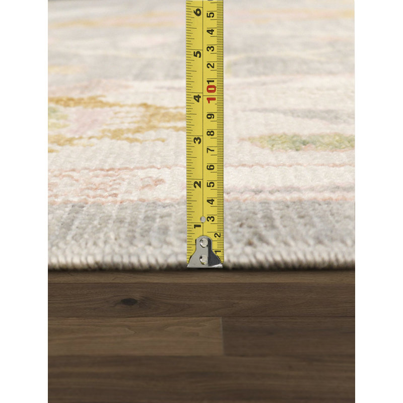 Elegant Taupe Floral Hand-Knotted Wool Rectangular Rug