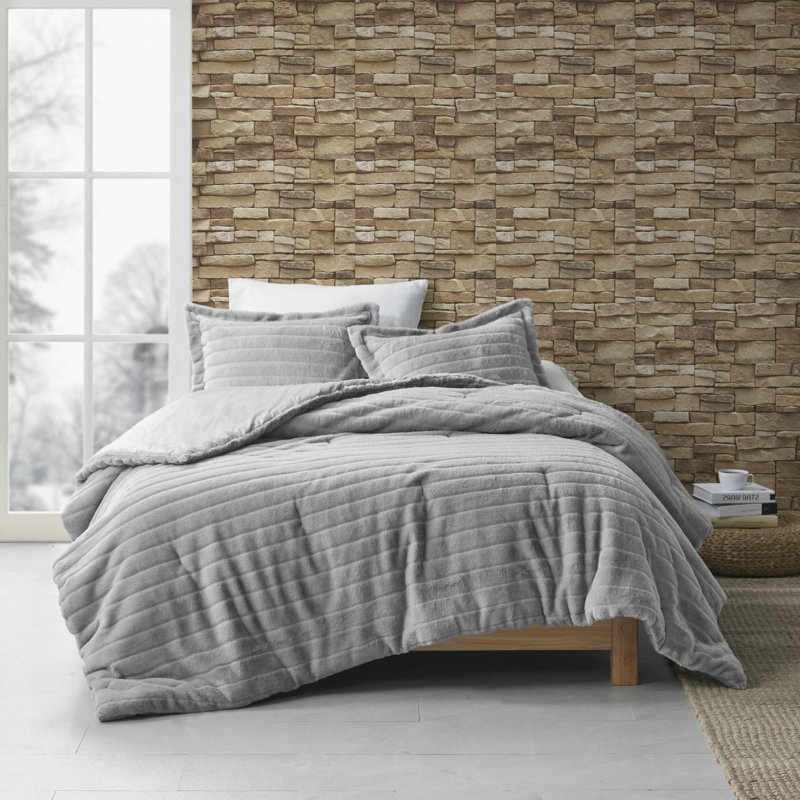 King Gray Faux Fur Down Alternative Comforter Set