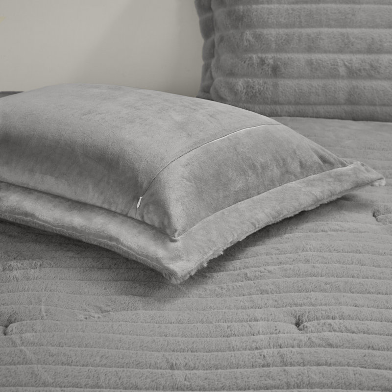 King Gray Faux Fur Down Alternative Comforter Set