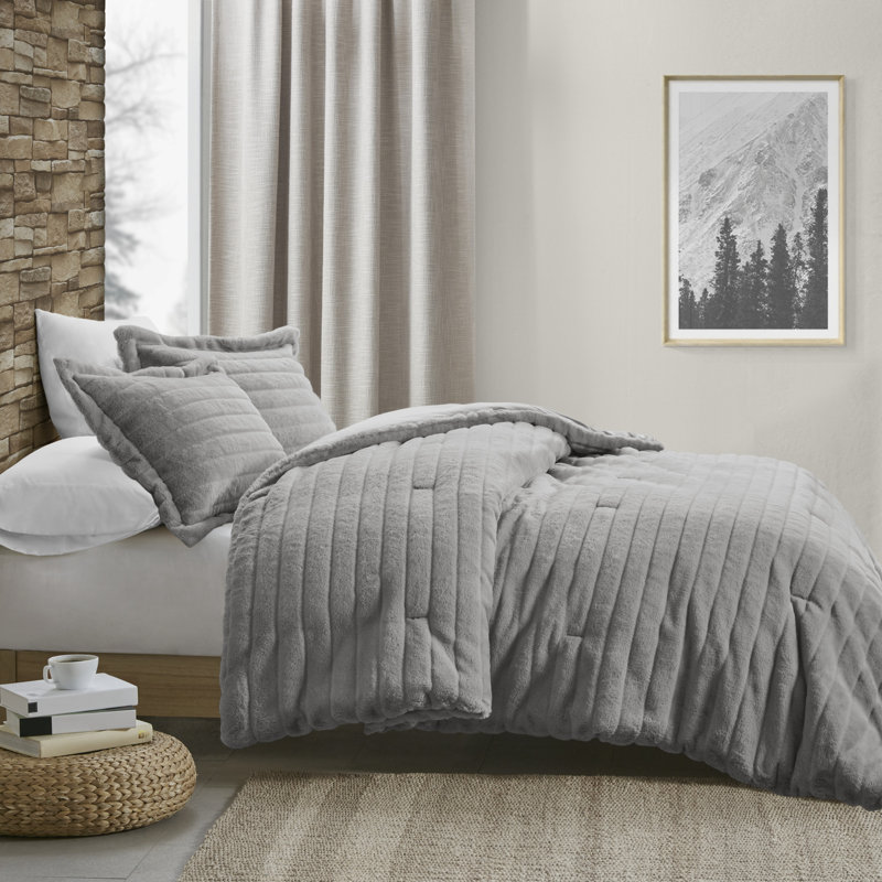 King Gray Faux Fur Down Alternative Comforter Set