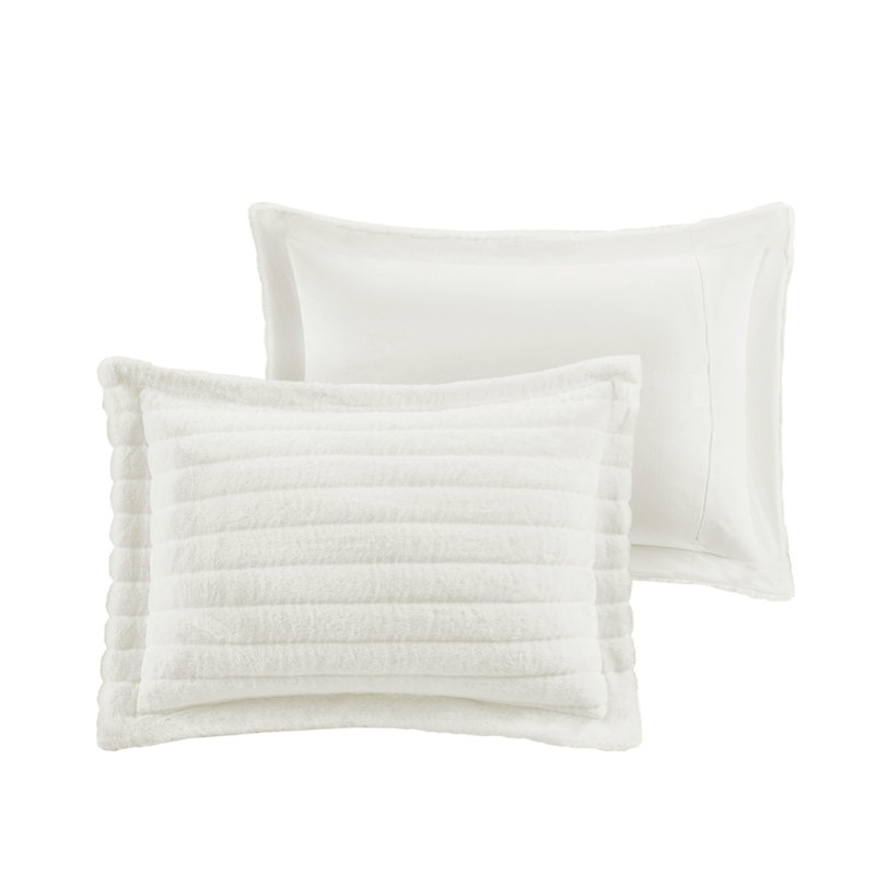 Ivory Faux Fur King Comforter Set with Shams