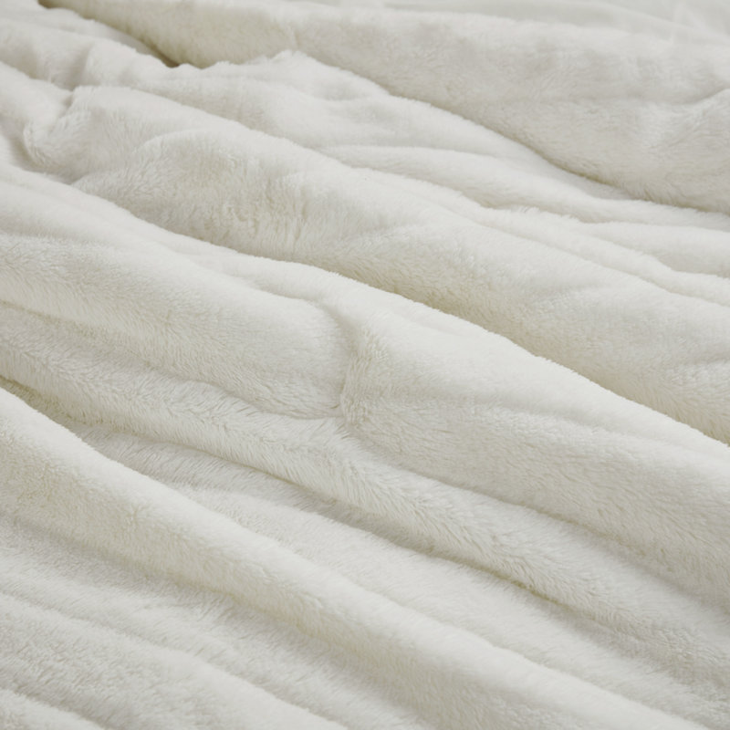 Ivory Faux Fur King Comforter Set with Shams