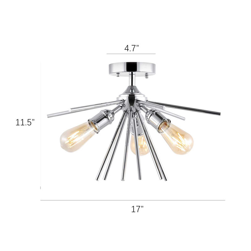 GetLedel 3-Light Chrome Sputnik Semi-Flush Mount Chandelier