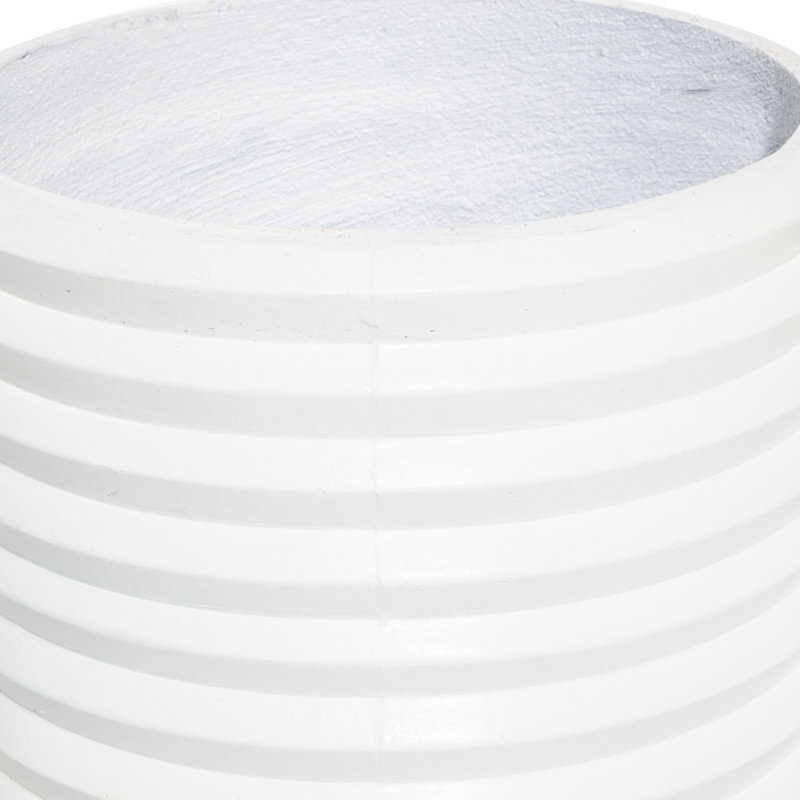 White Magnesium Oxide Round Planter Set with Wood Legs, 14", 16", 18"H